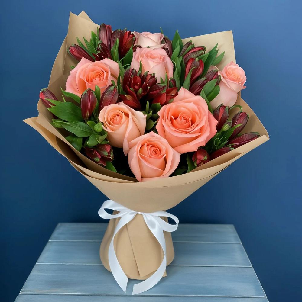 Букет цветов из: Розы и Альстромерии в Анне