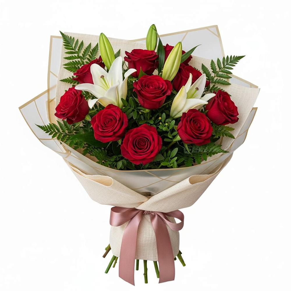 Букет цветов из: Лилии и Розы в Анне