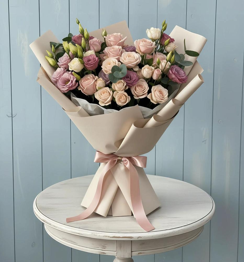 Букет цветов из: Розы и Лизиантусы в Анне