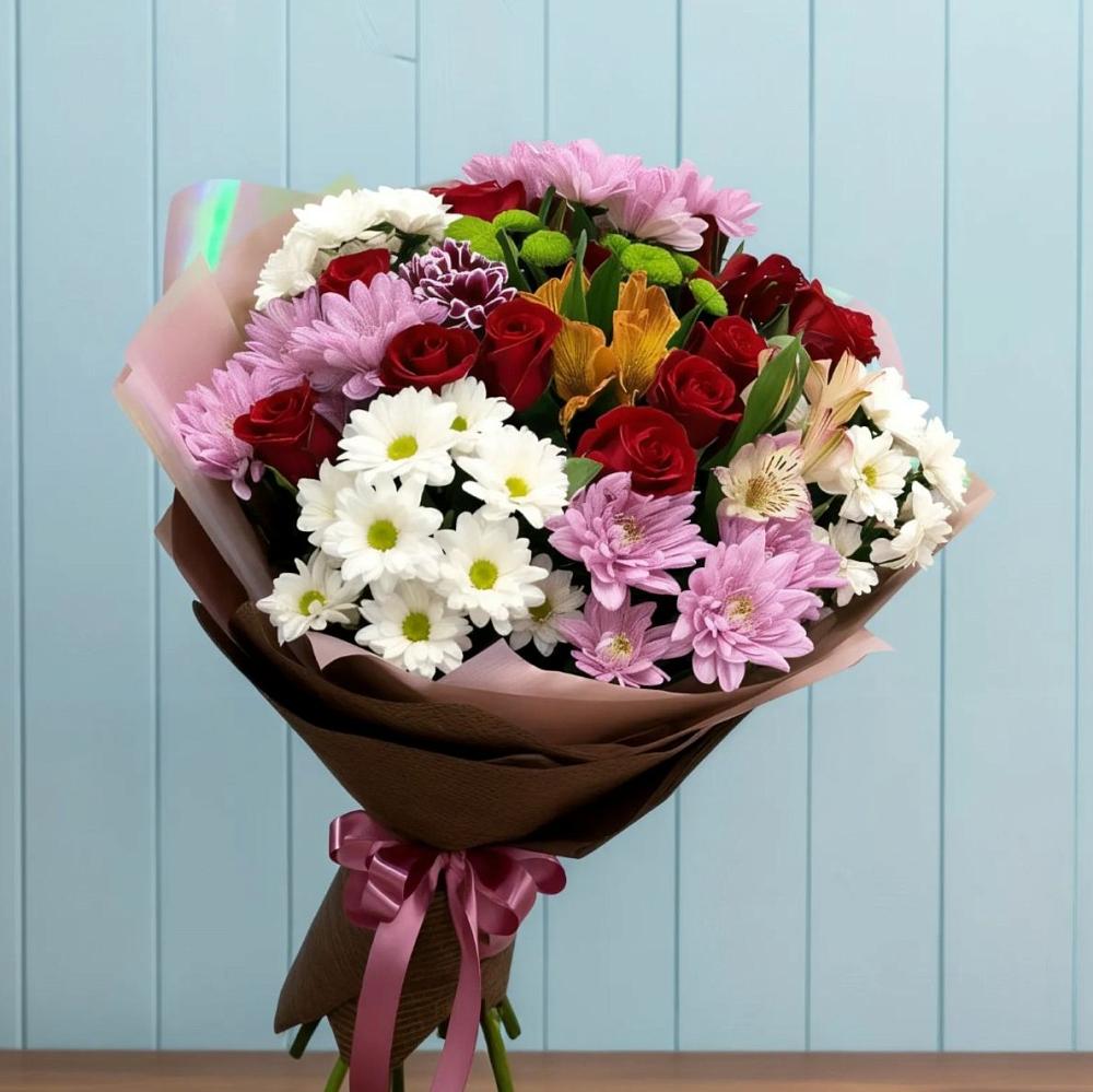 Букет цветов из: Розы, Хризантемы и Альстромерии в Анне